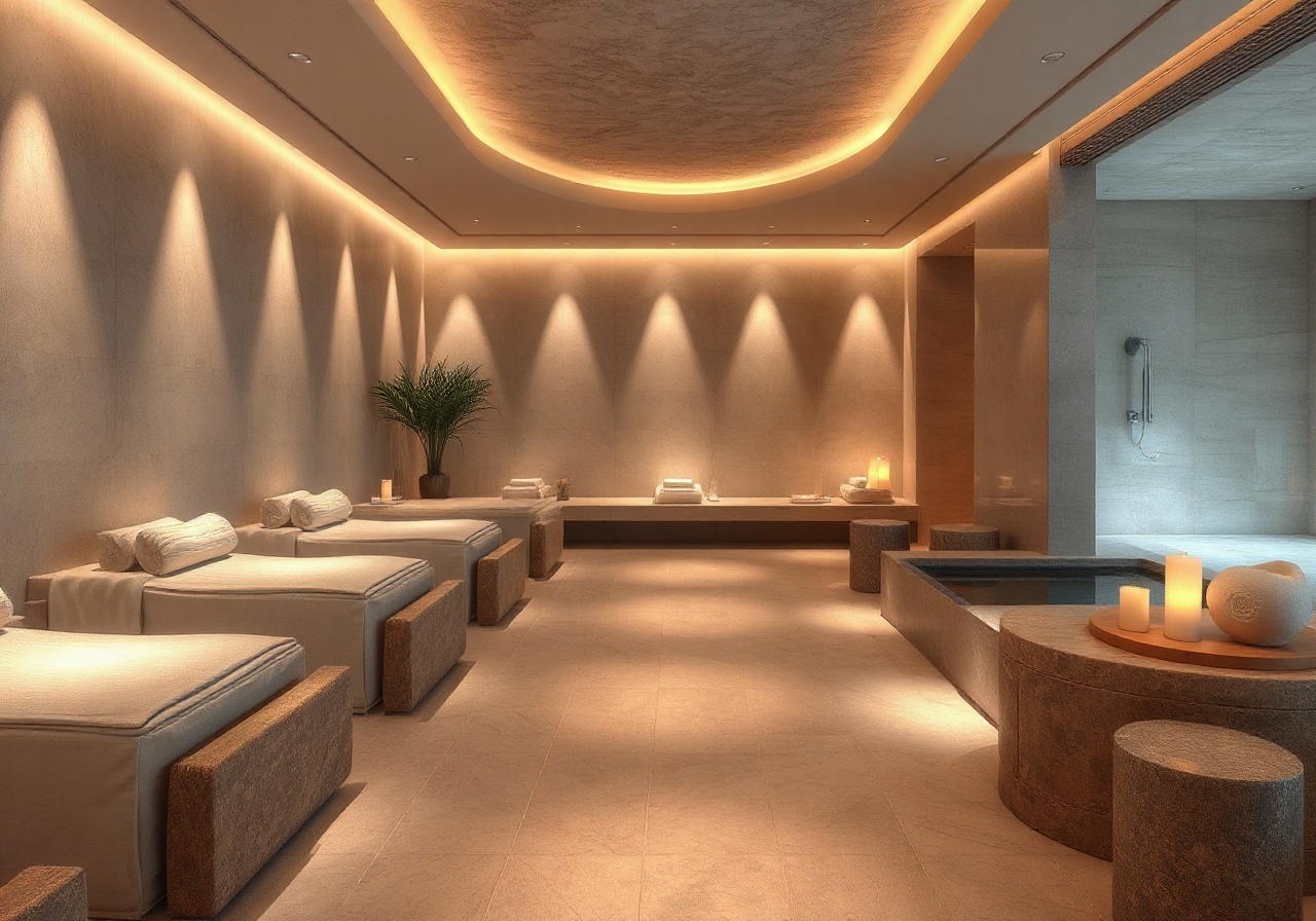 Интерьер лобби отеля Oasis Resort & Spa с мягким освещением